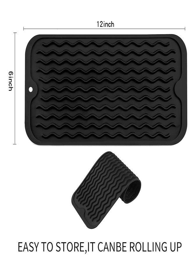 MicoYang Silicone Dish Drying Mat for Multiple Usage,Easy clean,Eco-friendly,Heat-resistant Silicone Mat for Kitchen Counter or Sink,Refrigerator or Drawer Liner Black S 12 inches x 6 inches - Image 2